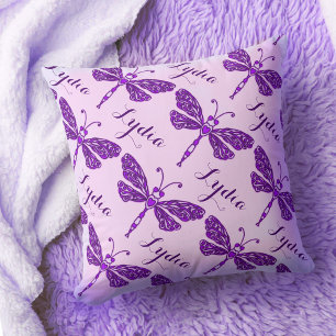 Purple filles nom dragonfly motif coussin coussin