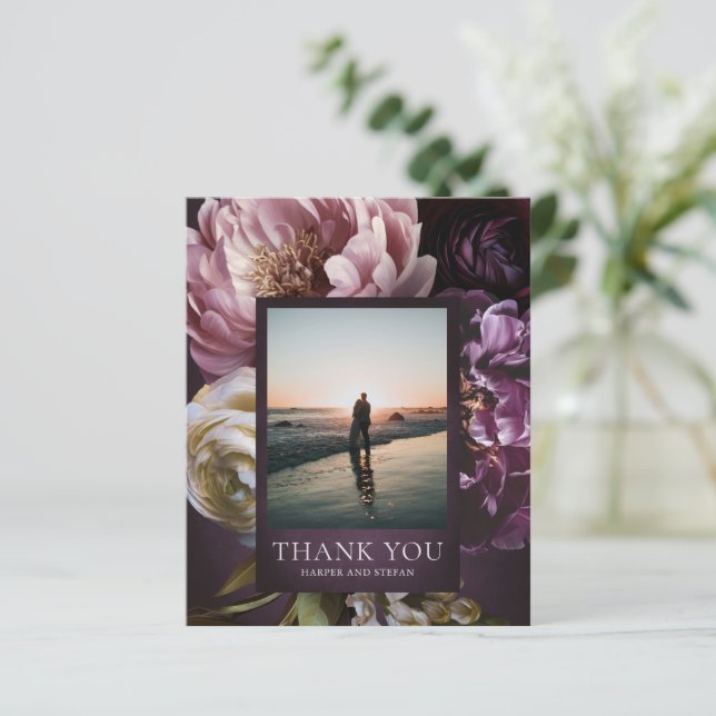 Purple Fine Art Floral Budget Wedding Thank You (Debout devant)