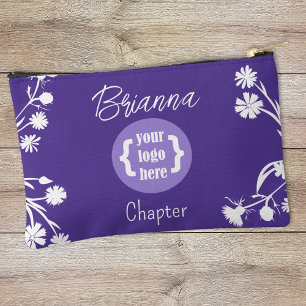 Purple, Fleurs Blanches, Sac De Maquillage Logo