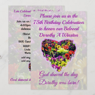 PURPLE FLORAL 75E ANNIVERSAIRE INVITATION