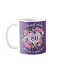 Purple floral 80e anniversaire Mug pour femmes