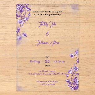 Purple Floral Aquarelle acrylique invitation maria