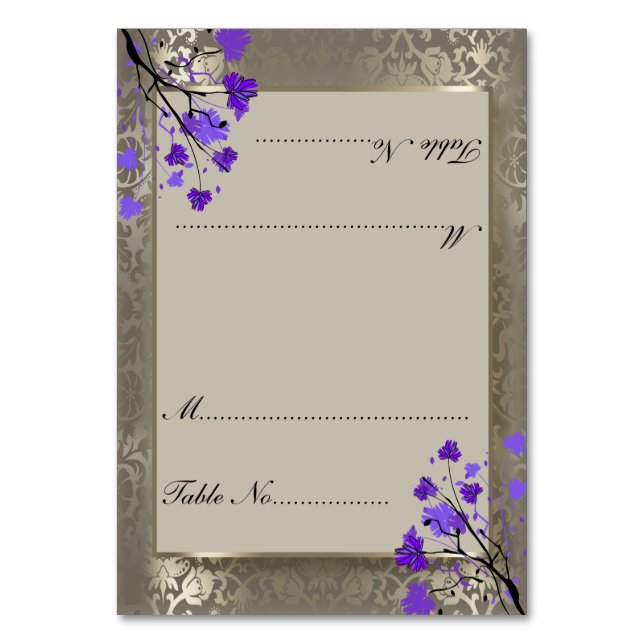 Purple Floral & Argent Antique Damask - Carte Plac (Par défaut)
