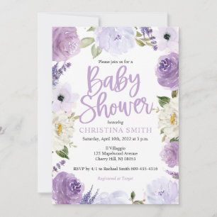 Purple Floral Baby Shower Invitations