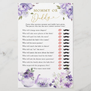 Purple Floral Baby shower Tea Party maman ou papa