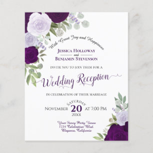 Purple Floral Budget Mariage Réception Invitation