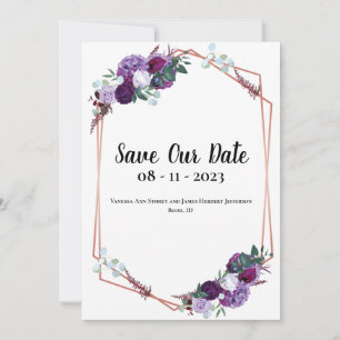 Purple Floral Elegant Faire-part Enregistrer la da