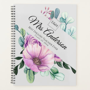 Purple Floral ENSEIGNANT Cadeau - Ajouter le nom d