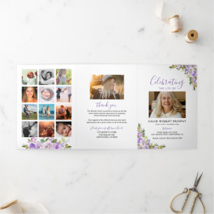 Purple Floral Funeral Memorial Programme