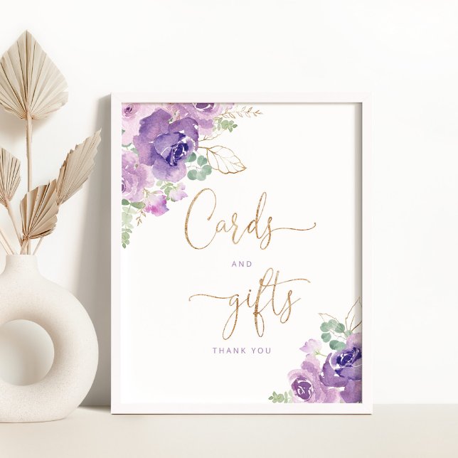 Purple floral gold Cards and gifts Poster (Créateur téléchargé)