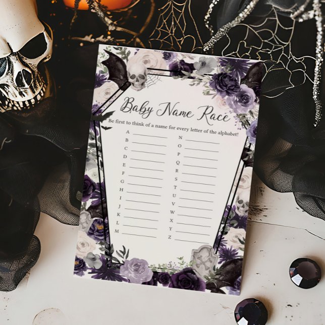 Purple Floral Gothique Nom de la race Jeu (Floral Gothic Coffin Baby Shower Baby Name Race Game)