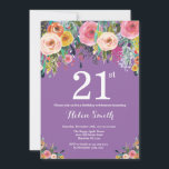 Purple Floral Invitation 21e anniversaire<br><div class="desc">Purple Floral 21e Invitation d'anniversaire pour les femmes. Fleur florale aquarelle. Arrière - plan violet Lilac Lavender Violet. Rose, Jaune, Orange, Fleur Violette. Anniversaire adulte. 13ème 15ème 16ème 18ème 20ème 21ème 30ème 40ème 50ème 60ème 70ème 80ème 90ème 100ème, tout âge. Pour plus de personnalisation, cliquez sur le bouton "Customiser" et...</div>