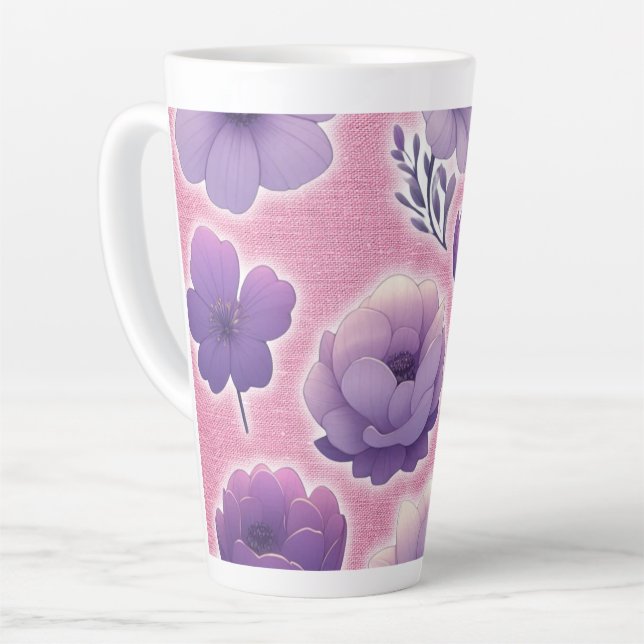 Purple Floral Latte Mug Elegant Pastel Flower Art (Angle gauche)