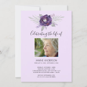 Purple Floral Life Célébration photo Invitation