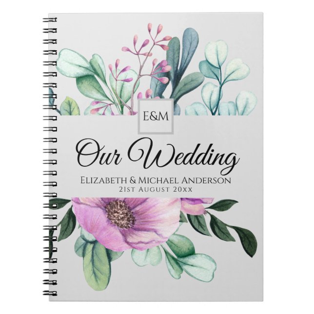 Purple Floral MARIAGE Journal ou planificateur New (Devant)