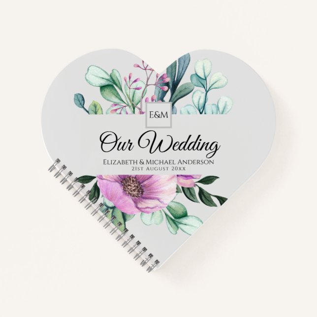 Purple Floral Monogramme MARIAGE Journal Nouveaux  (Devant)