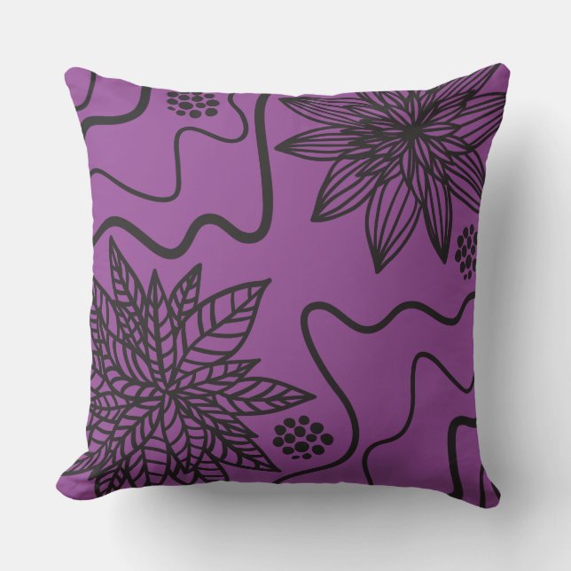 PURPLE FLORAL NOIR DESIGN Retro JEU Oreiller (Recto)