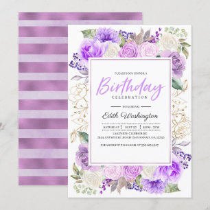 Purple Floral Printemps Anniversaire Invitation