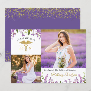 Purple Floral RN Faire-part de graduation en soins