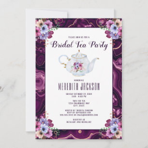 Purple Floral Tea Party Bridal Douche Invitation