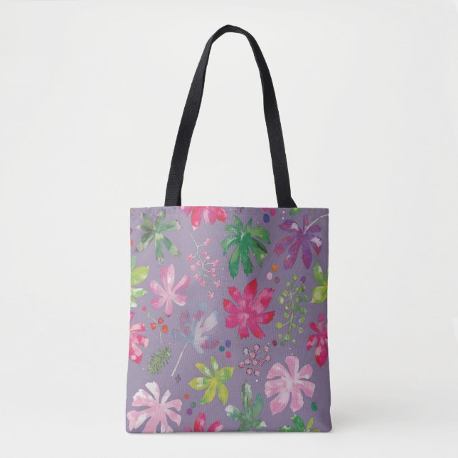 Purple Floral Tote Bag – Pink & Green Botanical  (Devant)