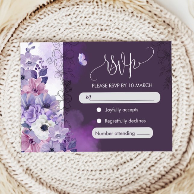Purple Floral Wedding RSVP Card (Créateur téléchargé)