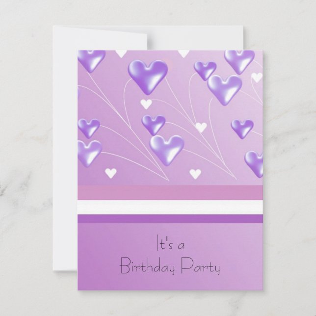 Purple Flottant Coeurs Invitation Anniversaire (Devant)