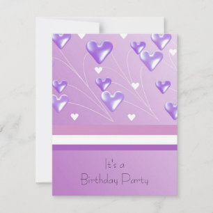 Purple Flottant Coeurs Invitation Anniversaire