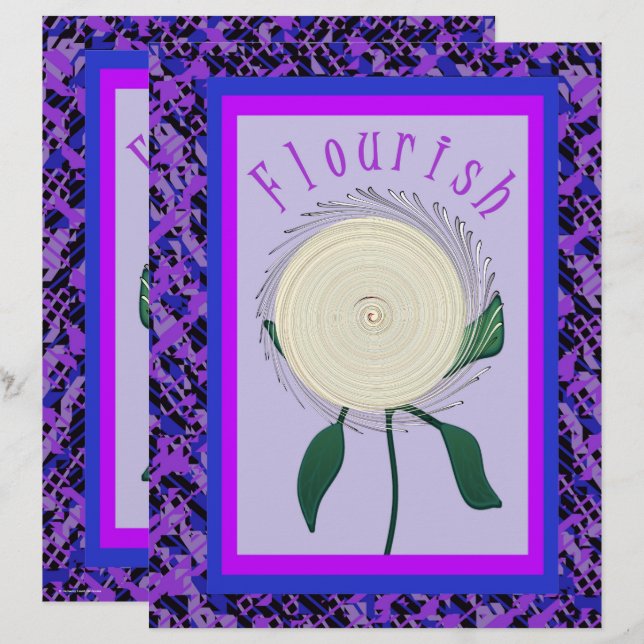 Purple Flourish Flower Scrapbook Paper 2-Sided Pag (Devant / Derrière)