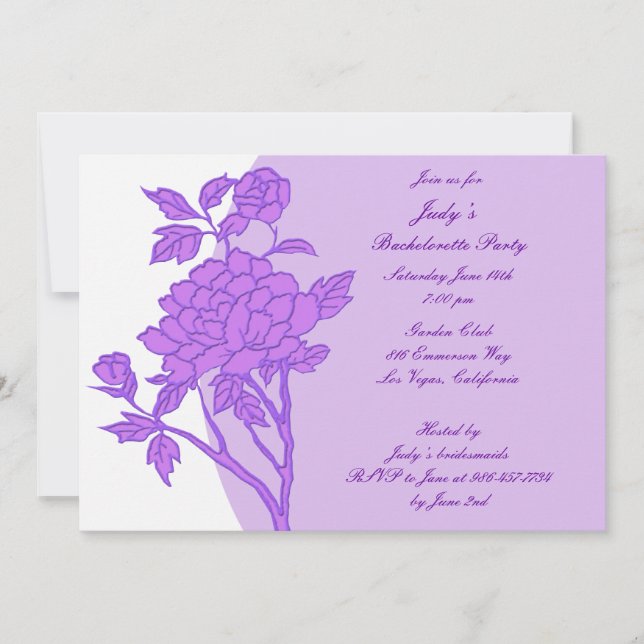 Purple Flower Custom Bachelorette Party Invitation (Devant)