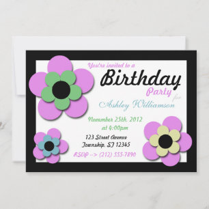 Purple Flower Retro Dazzle Invitations Anniversair