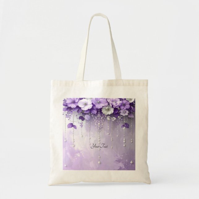 Purple Flowers with Dangling Pearls Tote Bag (Devant)