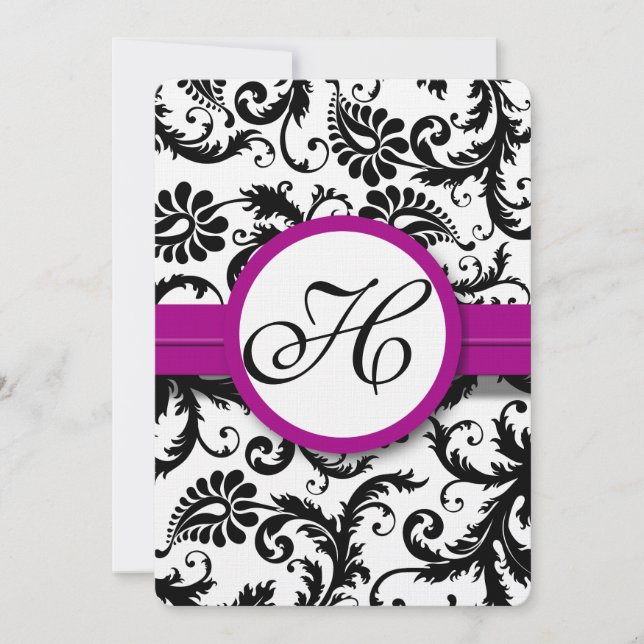 Purple Fuchsia Damask Swirl Wedding Invitations (Devant)
