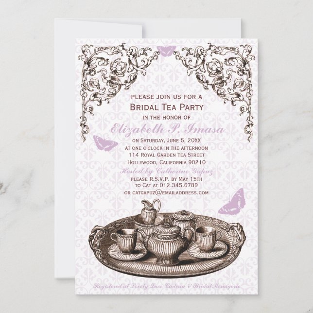 Purple Garden Bridal Tea Party Invitations (Devant)