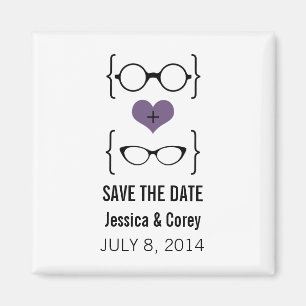 Purple Geeky Glasses Save the Date Magnet