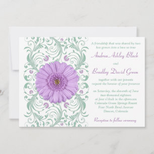 Purple Gerber Daisy Mint Floral Faire-part de mari
