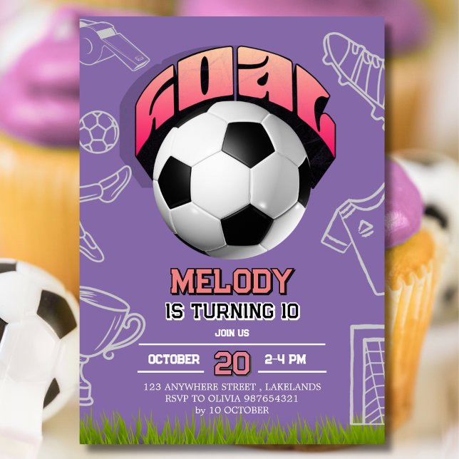 Purple Girl Soccer Ball Birthday Party Invitation (Créateur téléchargé)