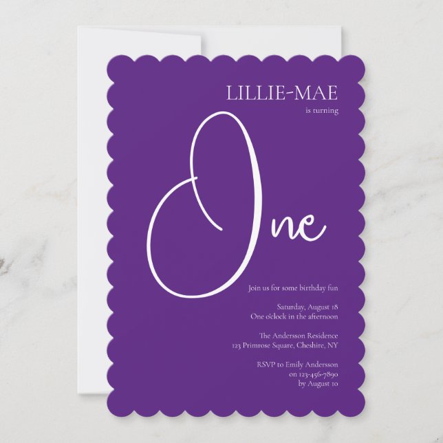 Purple Girl's 1st Birthday Party Invitation (Devant)