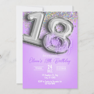 Purple Glitter 18th Birthday Invitation