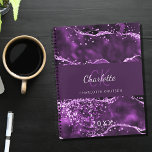 Purple glitter pink agate marble monogram 2024<br><div class="desc">A deep purple and pink agate,  marble stone background with faux glitter.  Personalize and add your monogram initals,  name and a year.</div>
