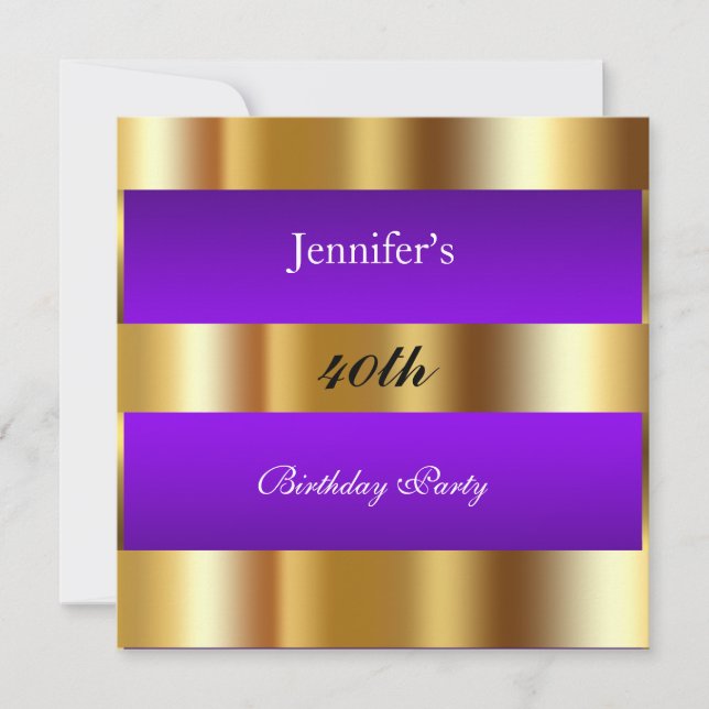 Purple Gold Anniversaire Party or Invitation (Devant)