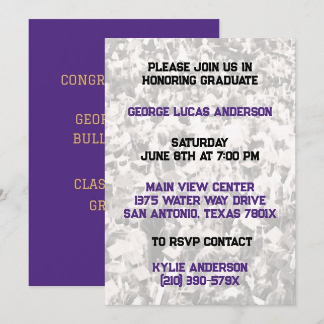 Purple Gold Athlete Player Graduation Invitation (Devant / Derrière)