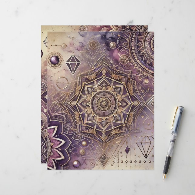 Purple & Gold Boho Intricate Mandalas (Devant/Arrière en situation)