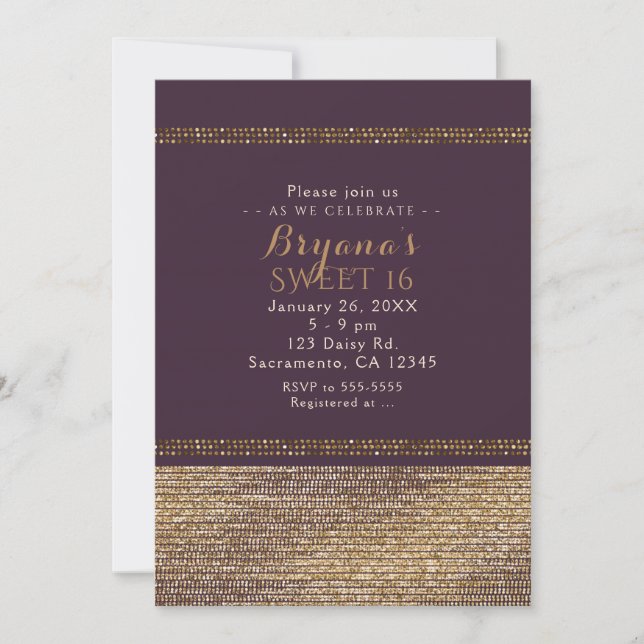 Purple Gold Chic Sparkling Glam Party Invitations (Devant)