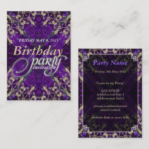 Purple Gold Deco Anniversaire de fête Cartes d'inv