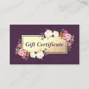 Purple Gold Floral Salon Boutique Certificat cadea