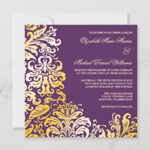 Purple Gold Flourish Mariage damassé Invitations