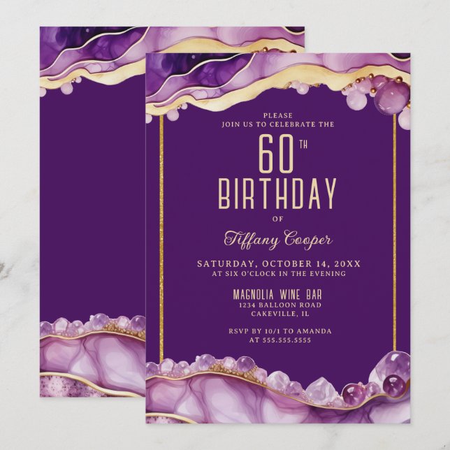 Purple Gold Gemstone 60e Invitation anniversaire (Devant / Derrière)