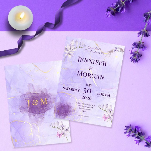Purple Gold Gothic Floral Wedding Invitation (Créateur téléchargé)