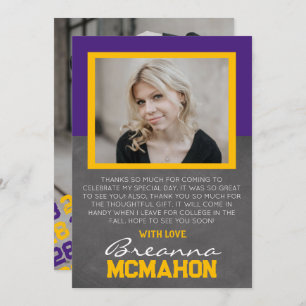 Purple & Gold Graduation 2 Carte de remerciements